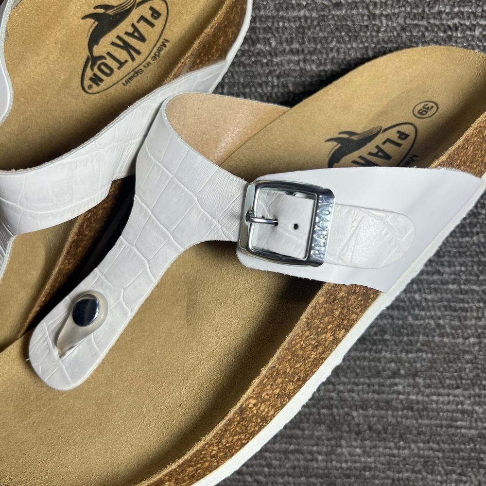 PLAKTON White Croc-Embossed Cork Sandals: Chic Spanish Craftsmanship Size 39 NWT